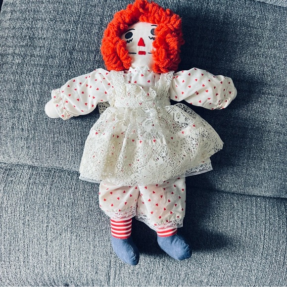 ♥️Vintage Handmade Raggedy Ann & Andy Dolls 14.5” w I Love You Hearts & Clothes - Picture 3 of 11